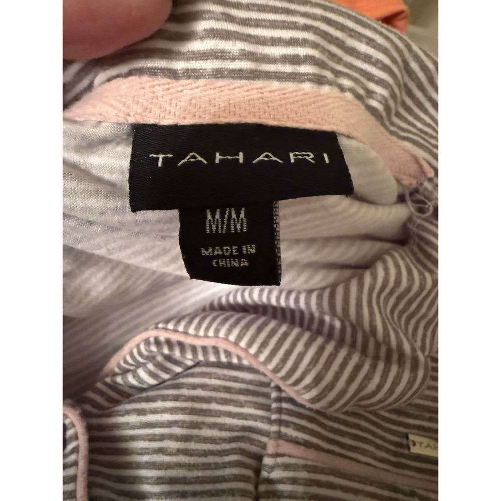 TAHARI Super soft & Cozy 2 PC Pajama Set In Grey & White Pink Trim Size M - Picture 11 of 11